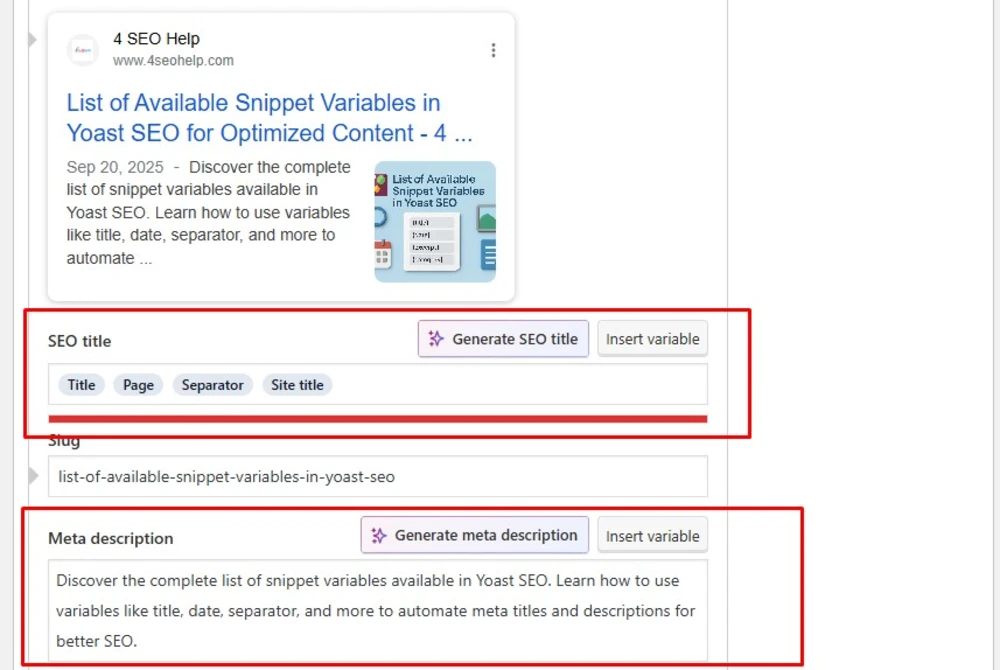 Yoast SEO Meta Snippet Variables